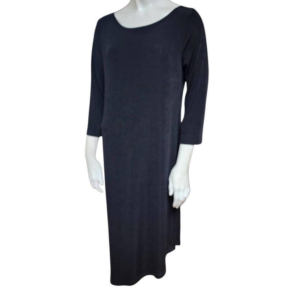 Chico's Travelers Black 3/4 Sleeve Asymmetrical Skirt Dress (S)